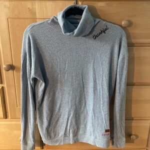 Peace Love World Gray Ribbed Keyhole Top
